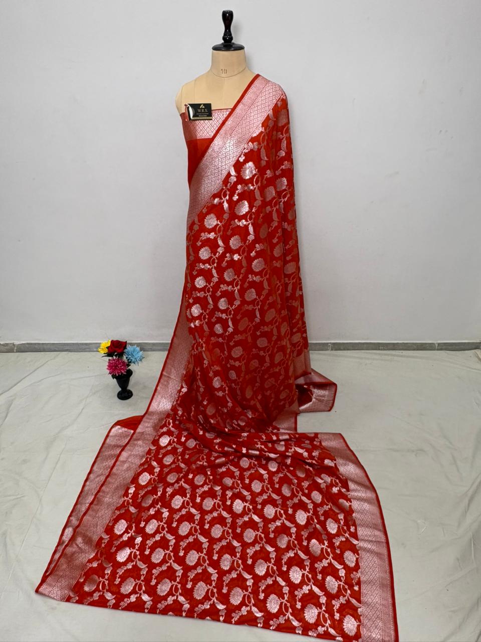orange  jal katan georgette saree