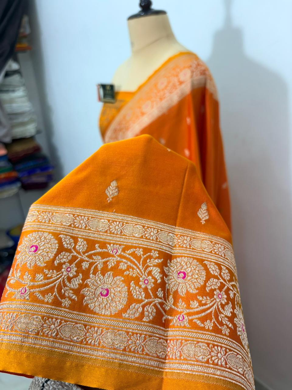 orange katan  banarasi silk saree