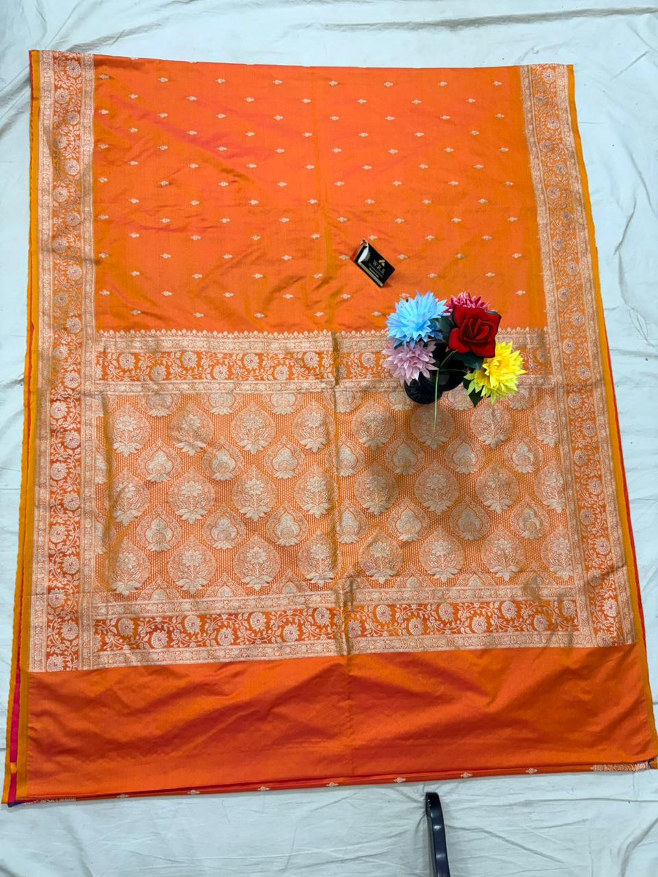 orange katan  banarasi silk saree