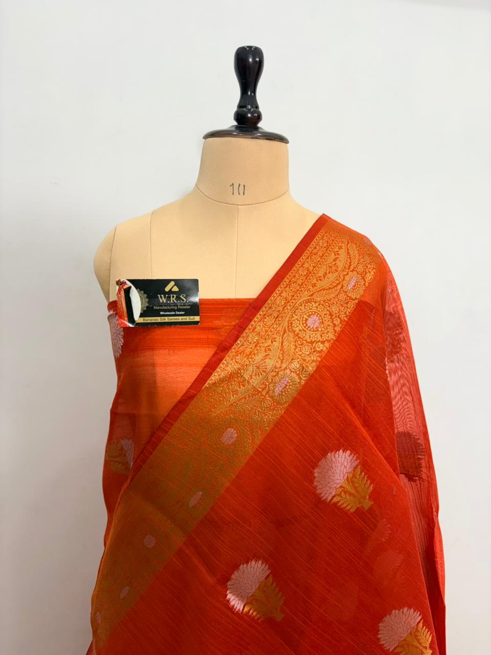 orange salab mine dar buta banarasi silk saree