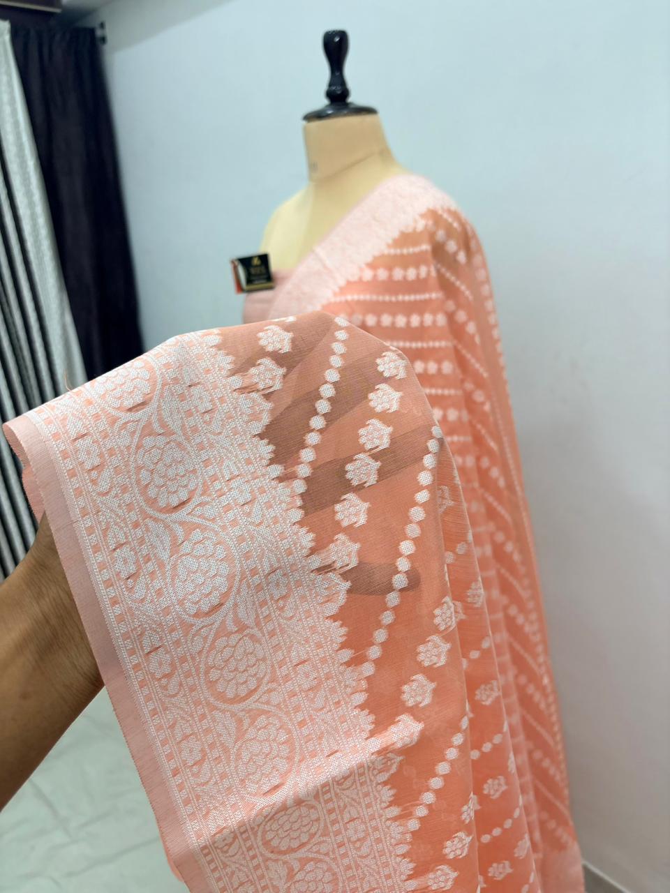 Peach cotton ada buti banarasi soft saree