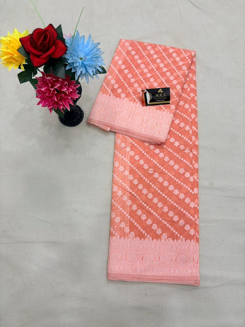 Peach cotton ada buti banarasi soft saree