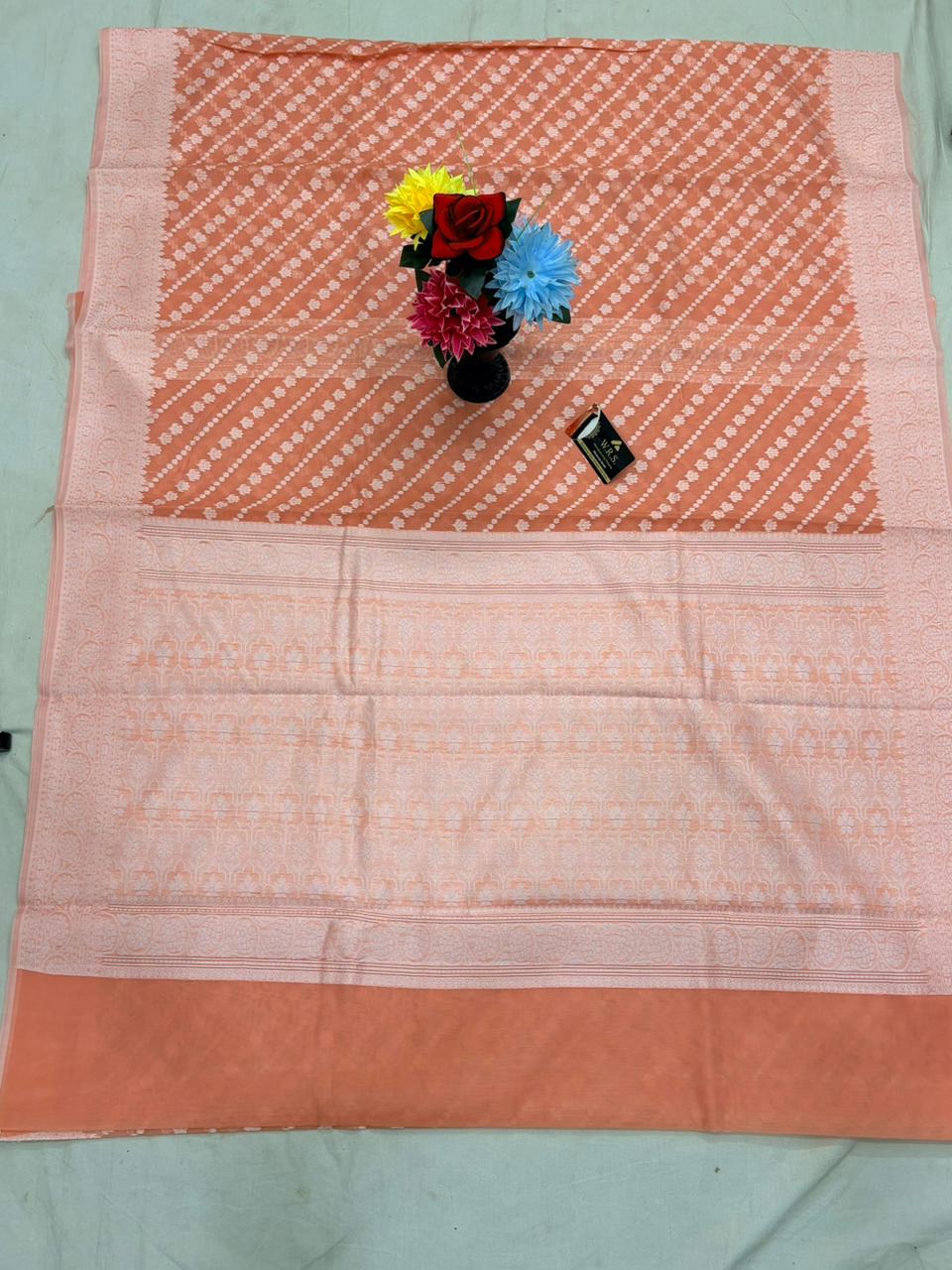 Peach cotton ada buti banarasi soft saree