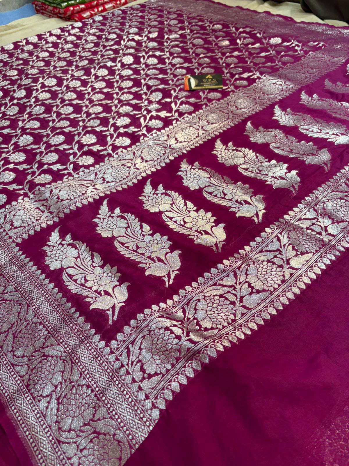 Purple katan banarasi silk saree silver zari jal kalna aanchal