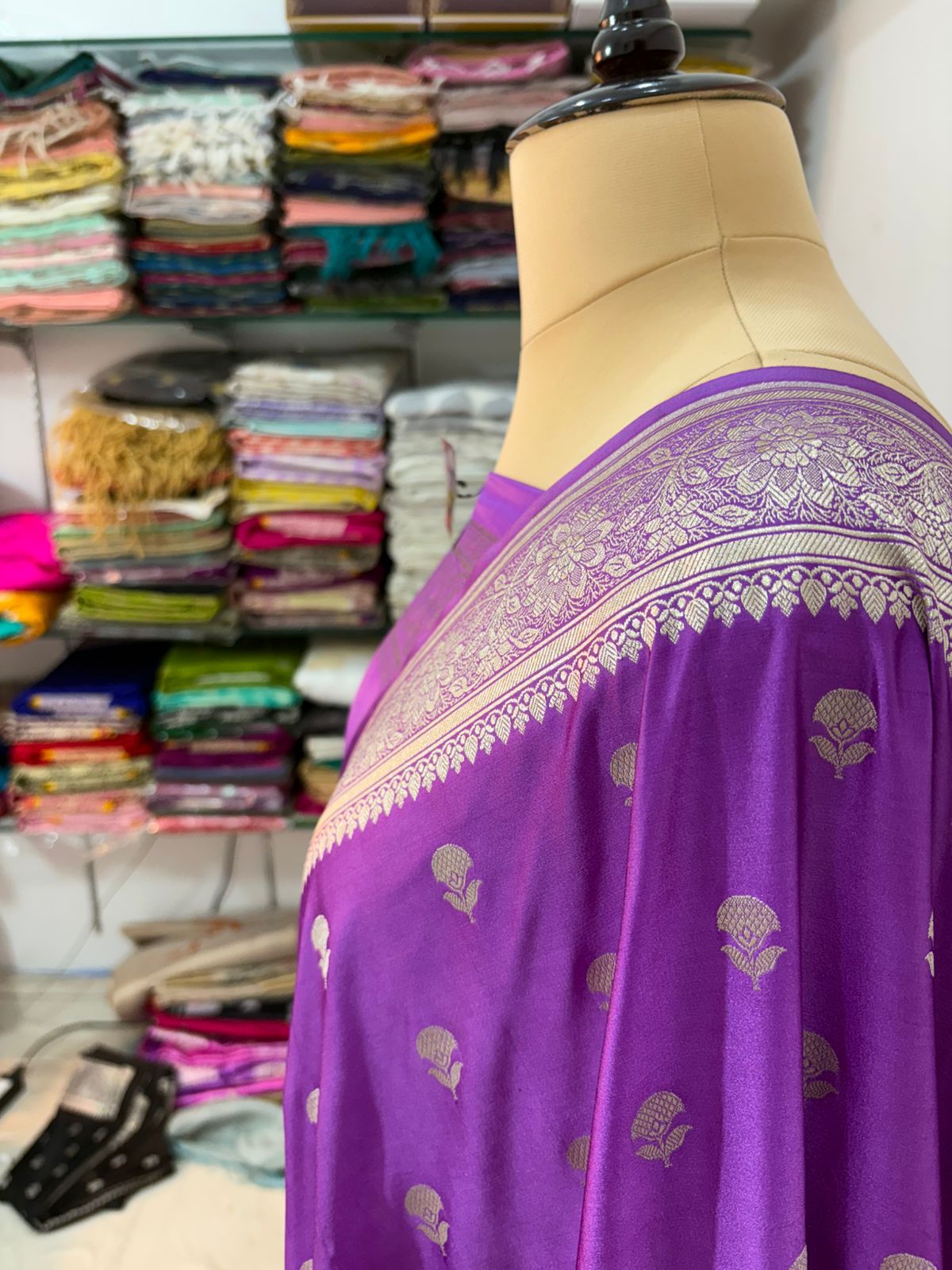 purple mushru silk banarasi saree medium buti