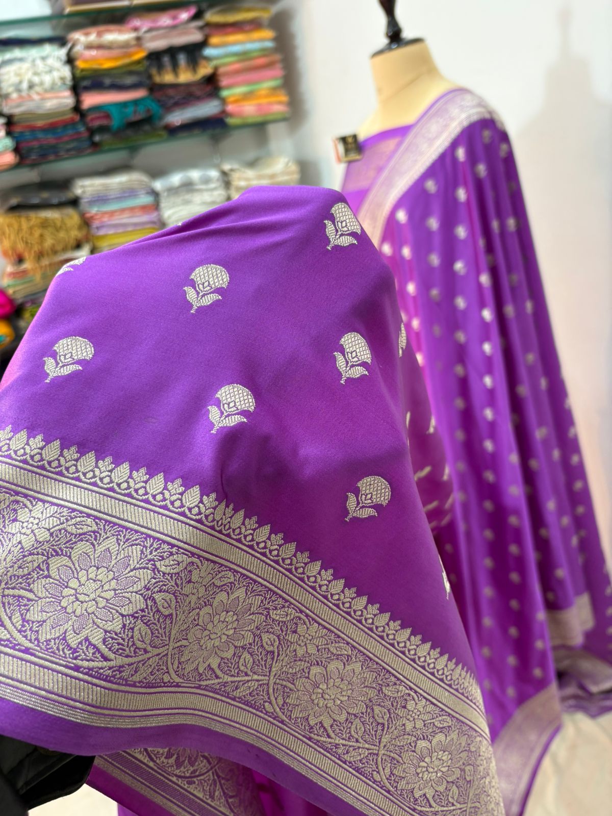 purple mushru silk banarasi saree medium buti