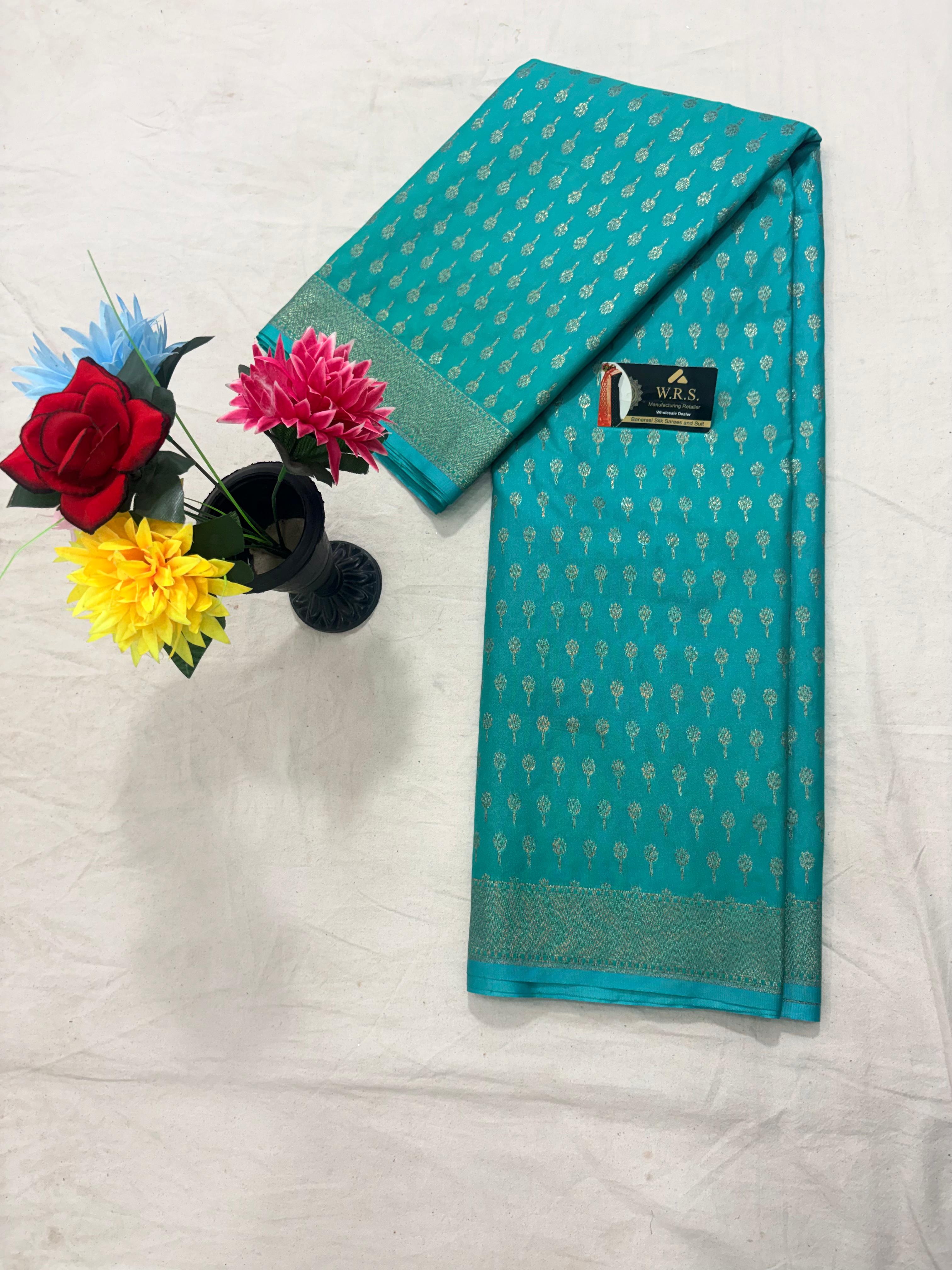 rama green buti katan georgette banarasi silk saree