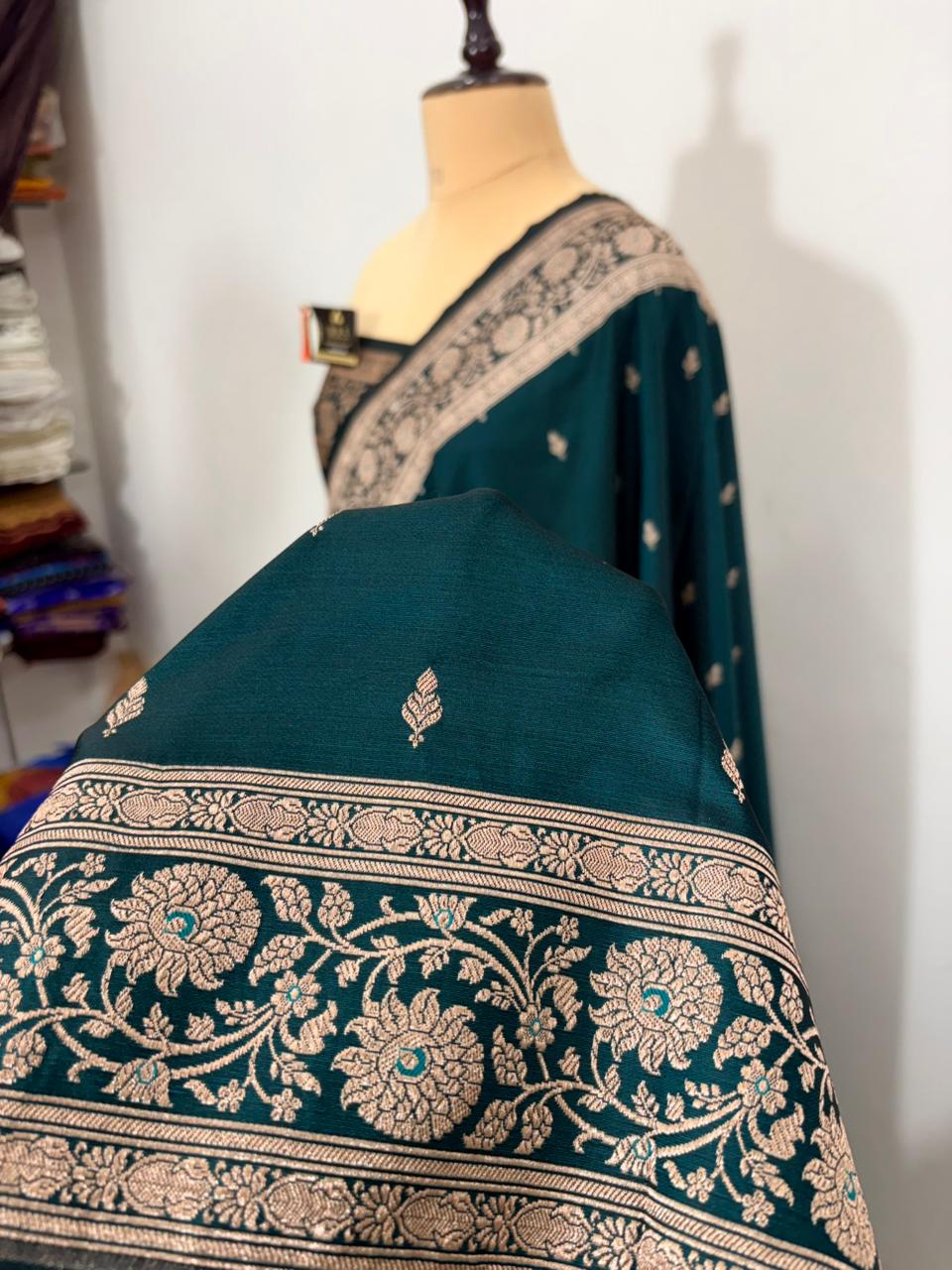 rama green katan buti banarasi silk saree