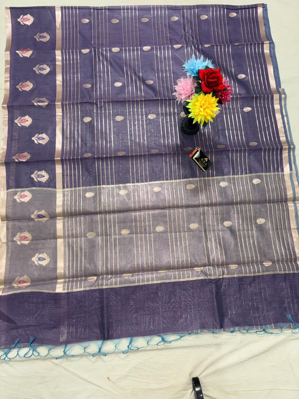 puple salab mine dar buta banarasi silk saree
