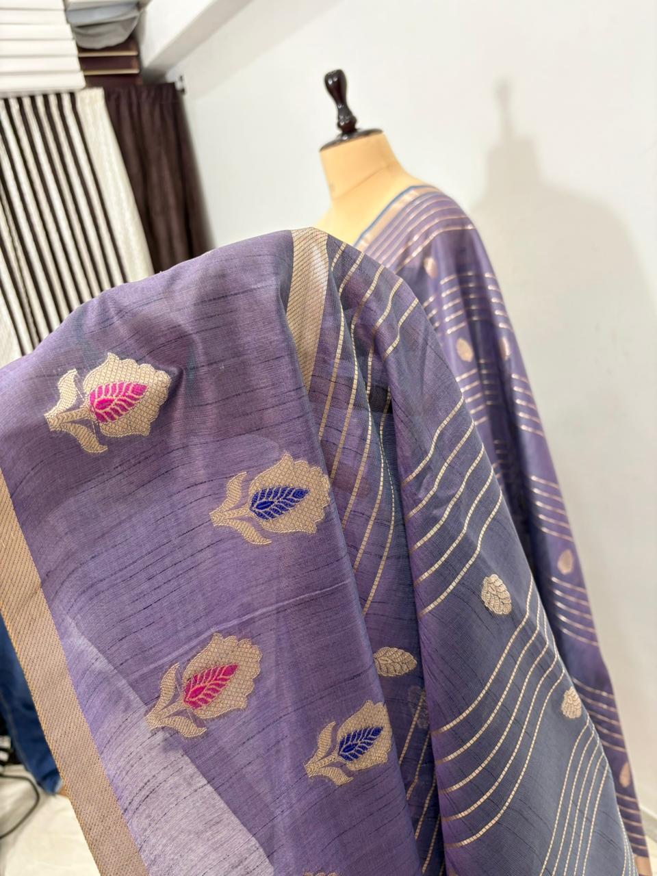 puple salab mine dar buta banarasi silk saree