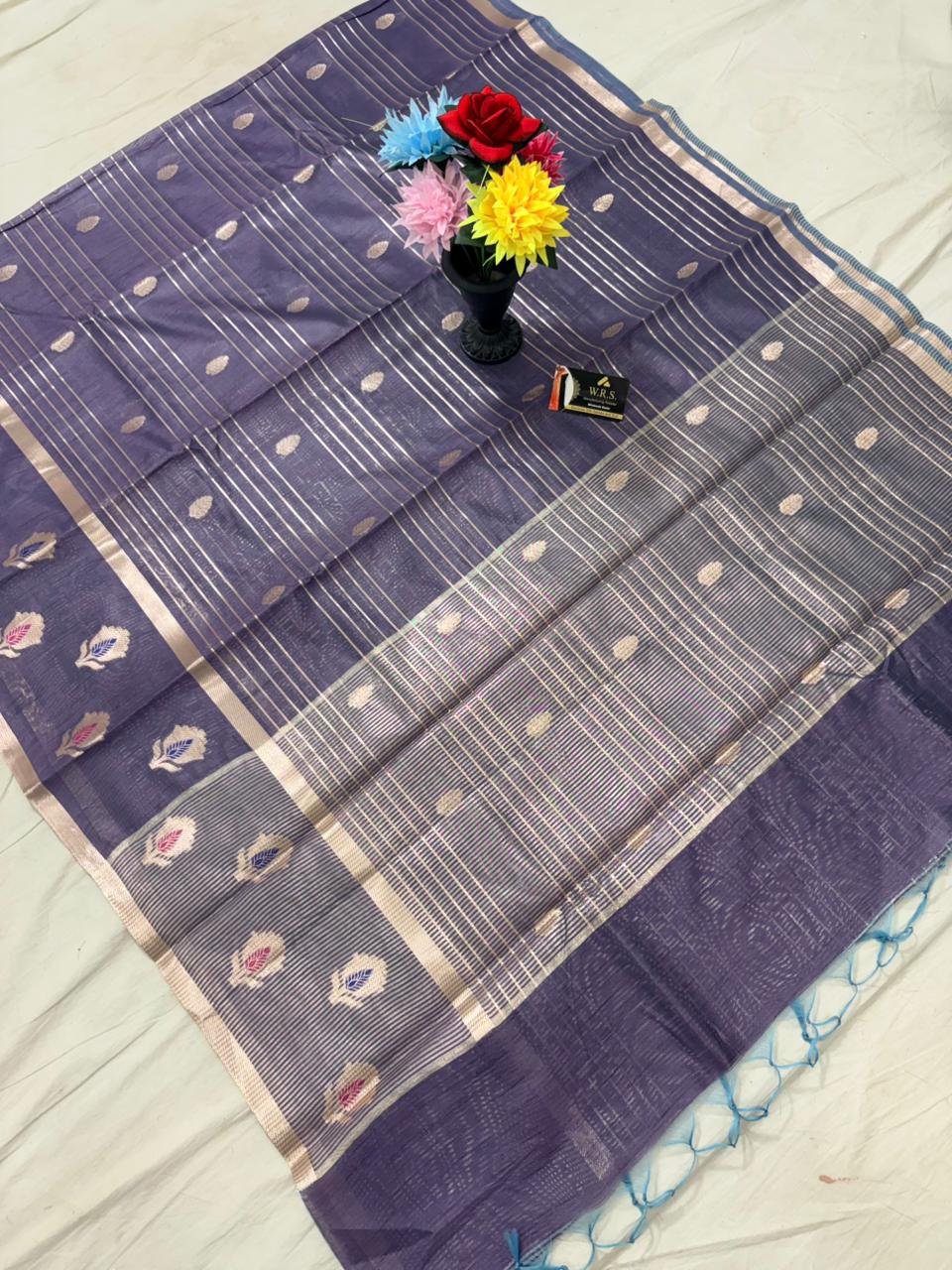 puple salab mine dar buta banarasi silk saree