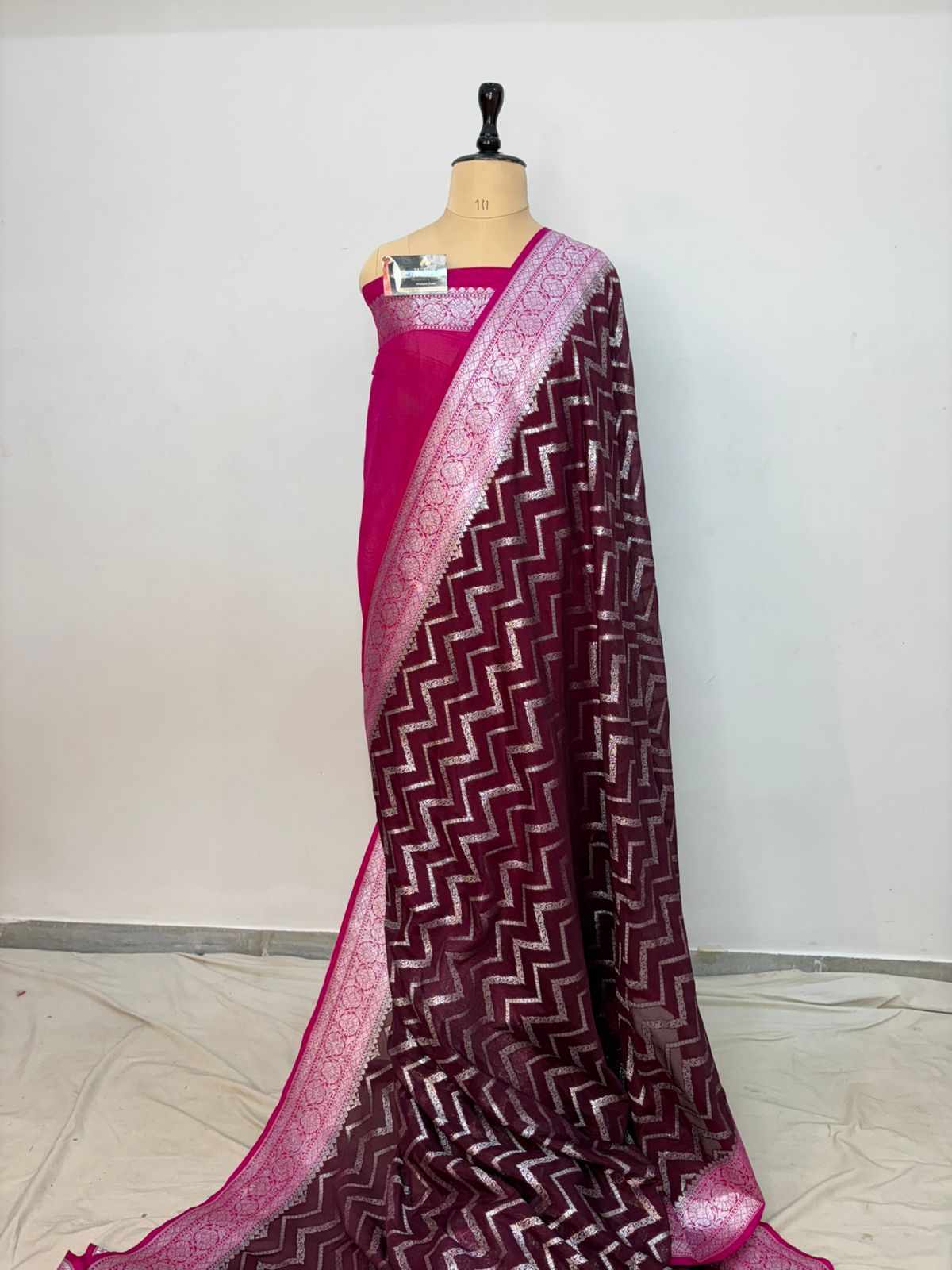 rani brown katan banarasi silk saree silver zari