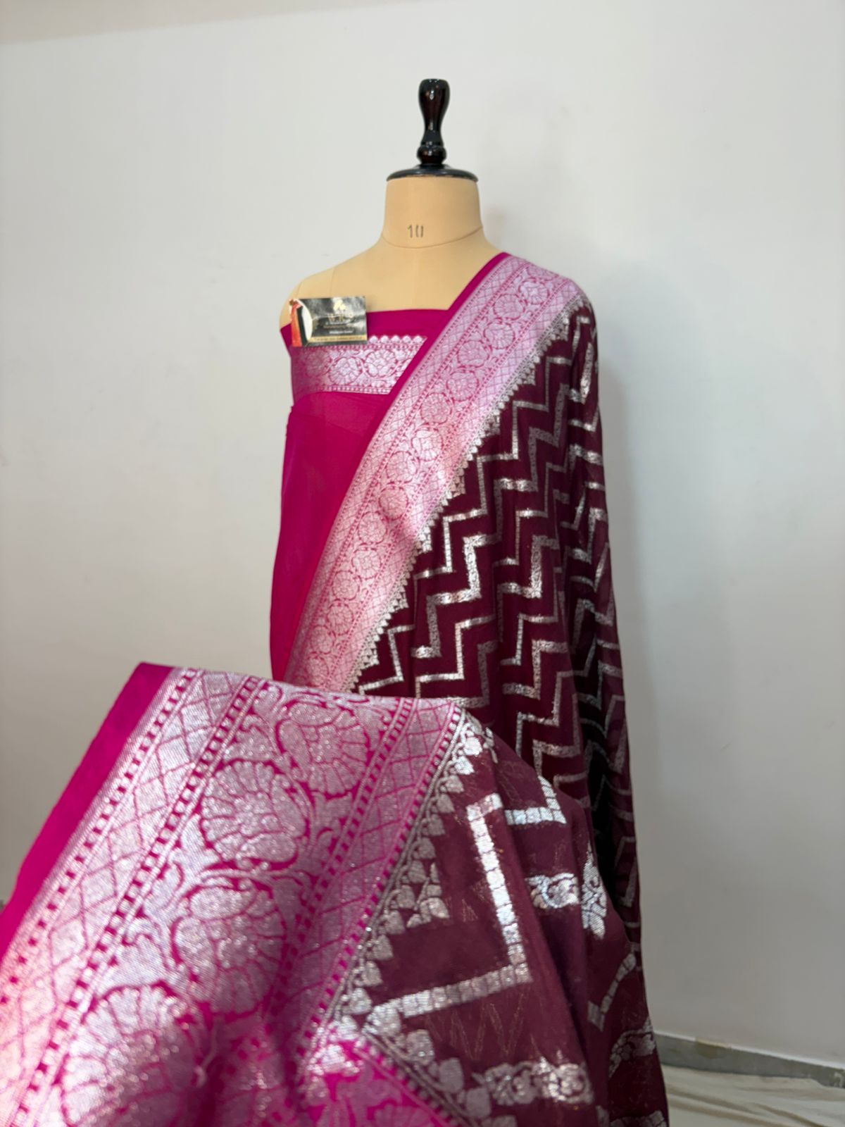 rani brown katan banarasi silk saree silver zari