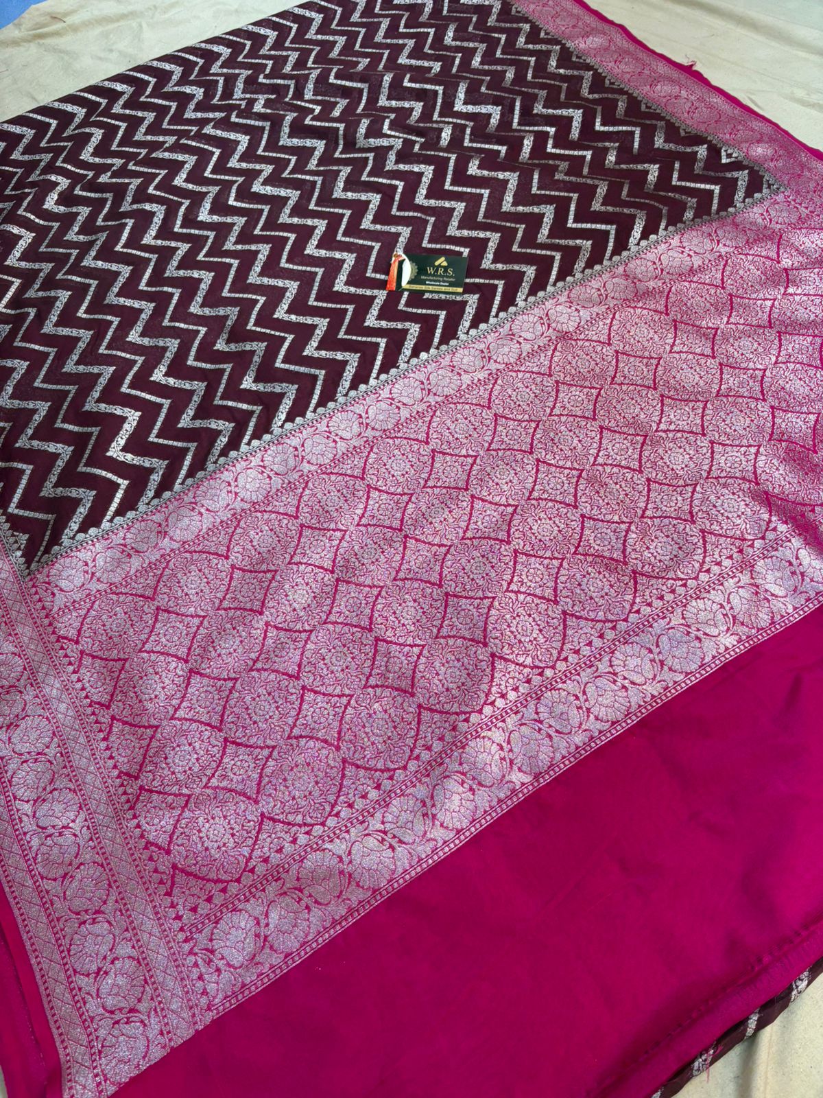 rani brown katan banarasi silk saree silver zari