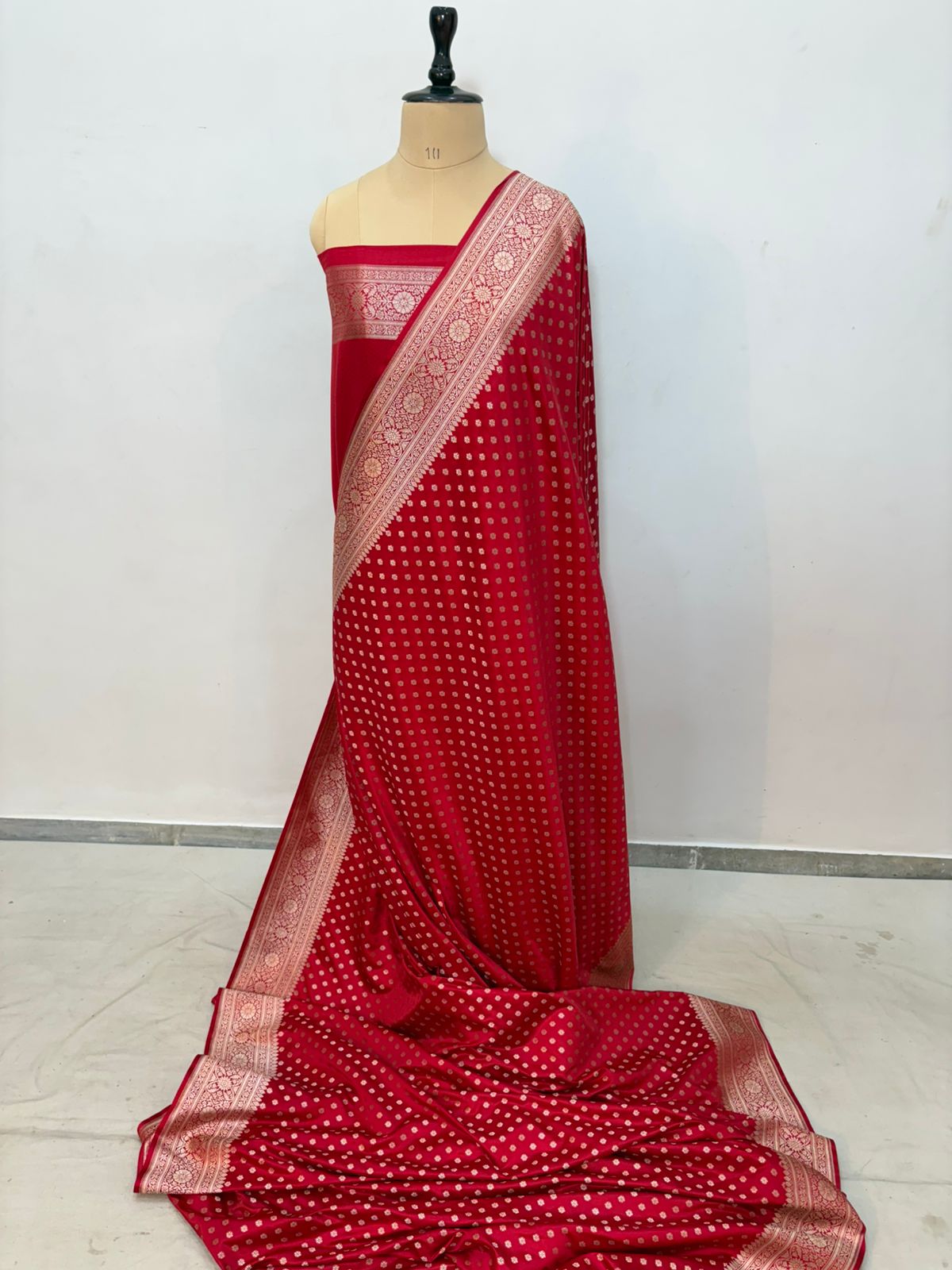 Red  banarasi mashru silk saree copper zari soft