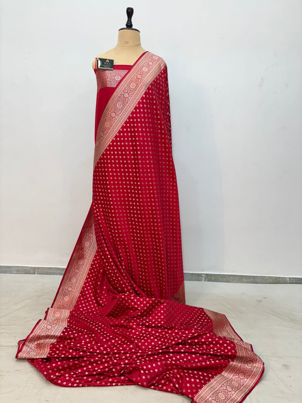 Red  banarasi mashru silk saree copper zari soft