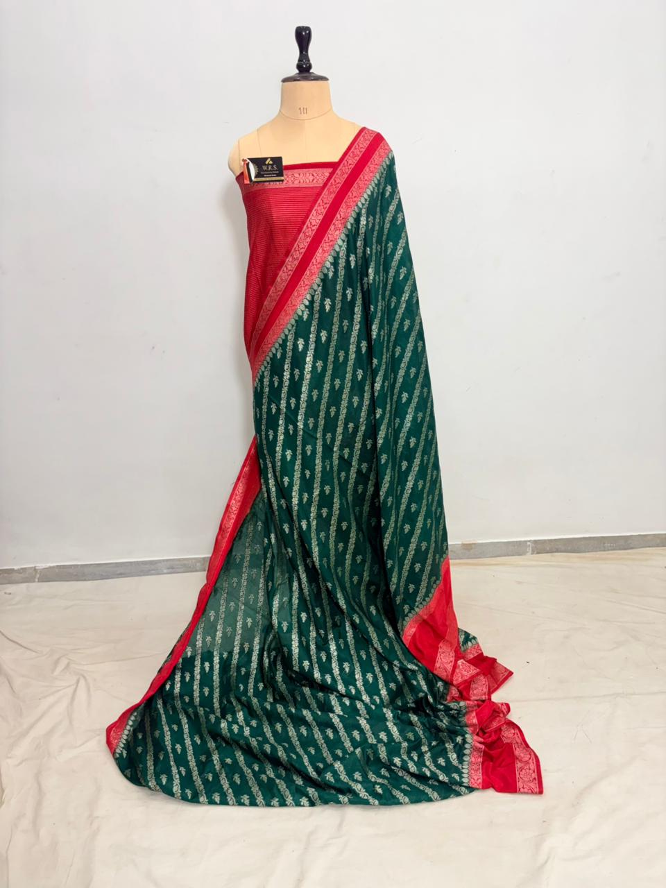 red bottle green banarasi silk saree ada booti