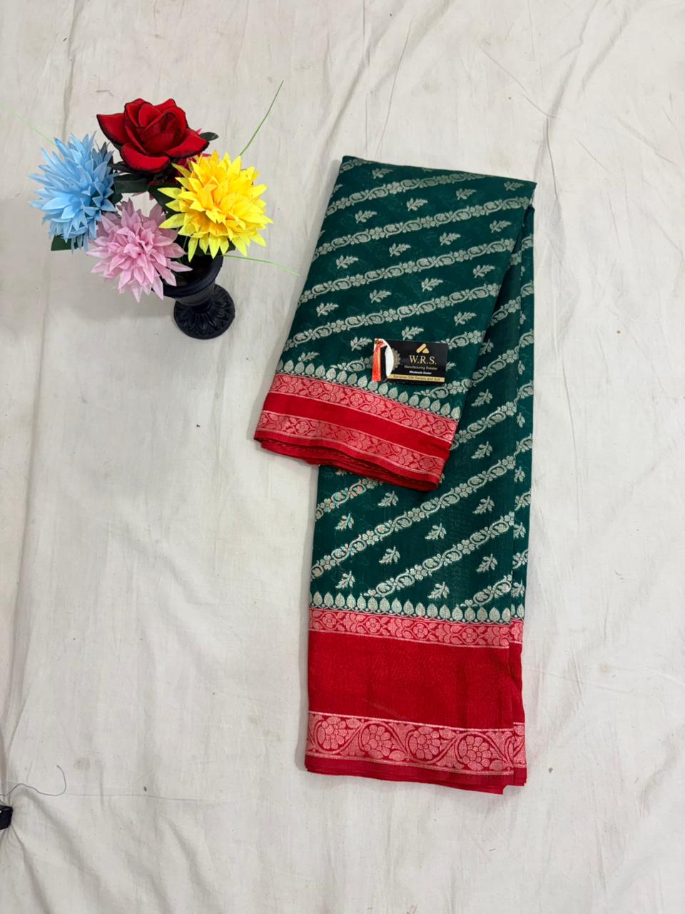 red bottle green banarasi silk saree ada booti