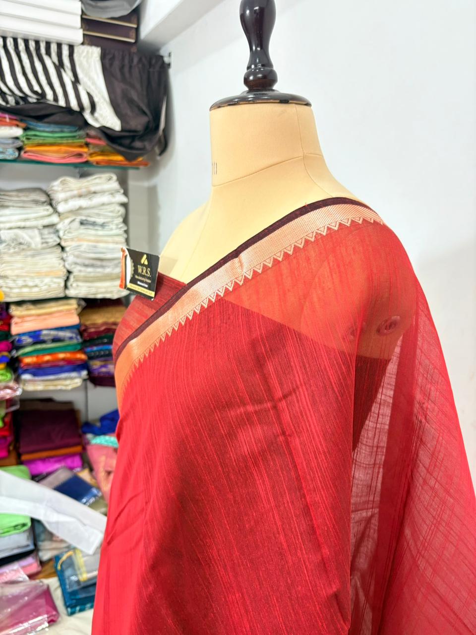 Red cotton banarasi silk saree