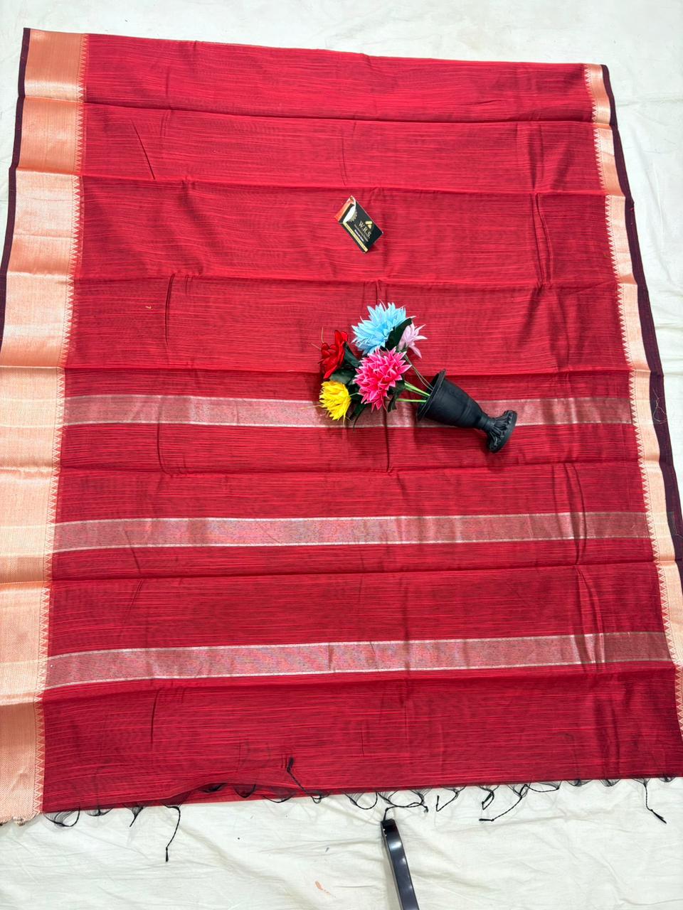 Red cotton banarasi silk saree