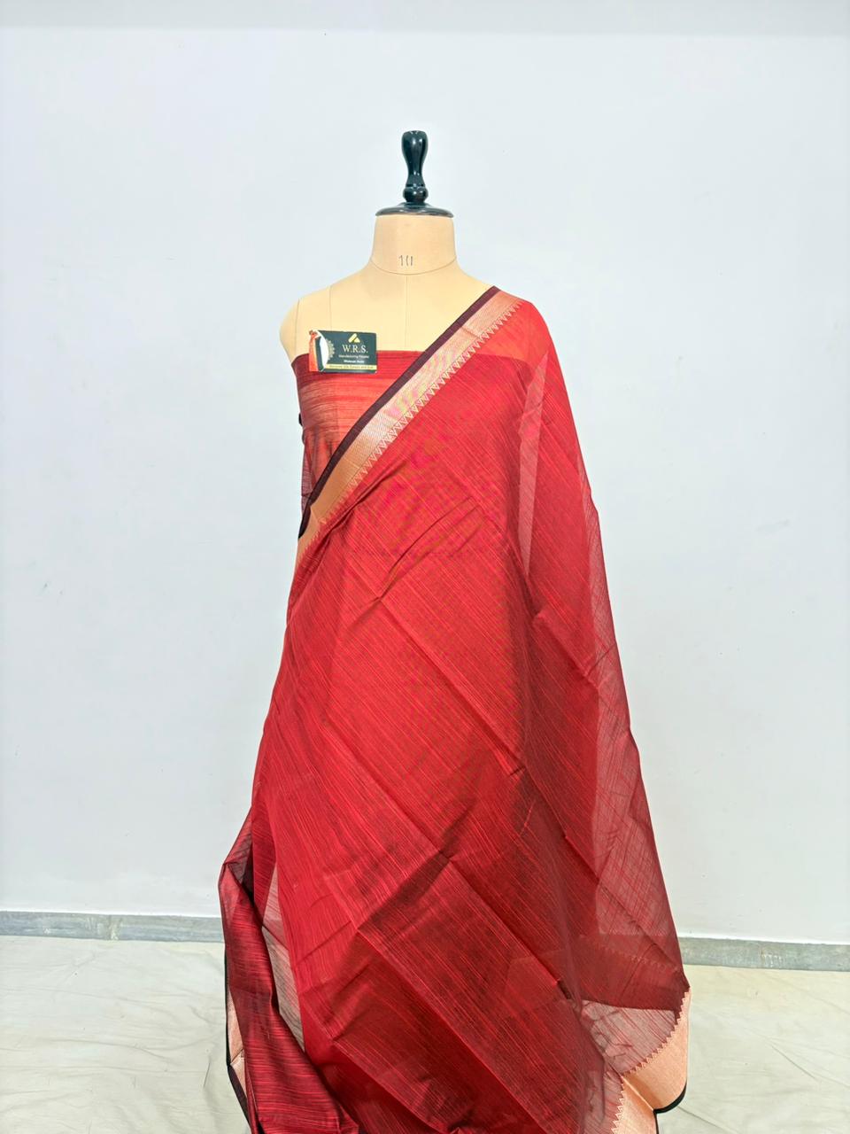 Red cotton banarasi silk saree