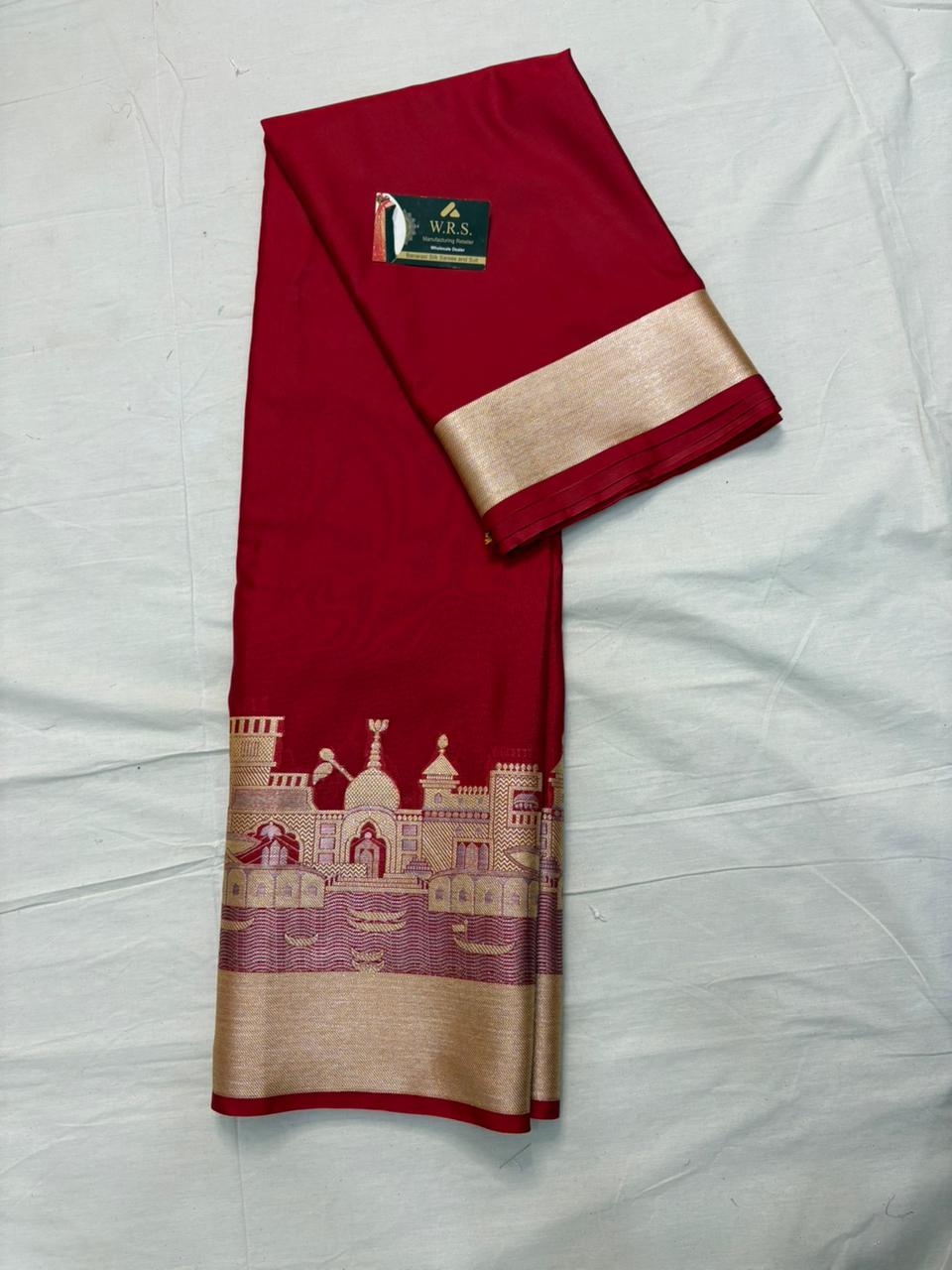 Red ghat katan silk shine  saree