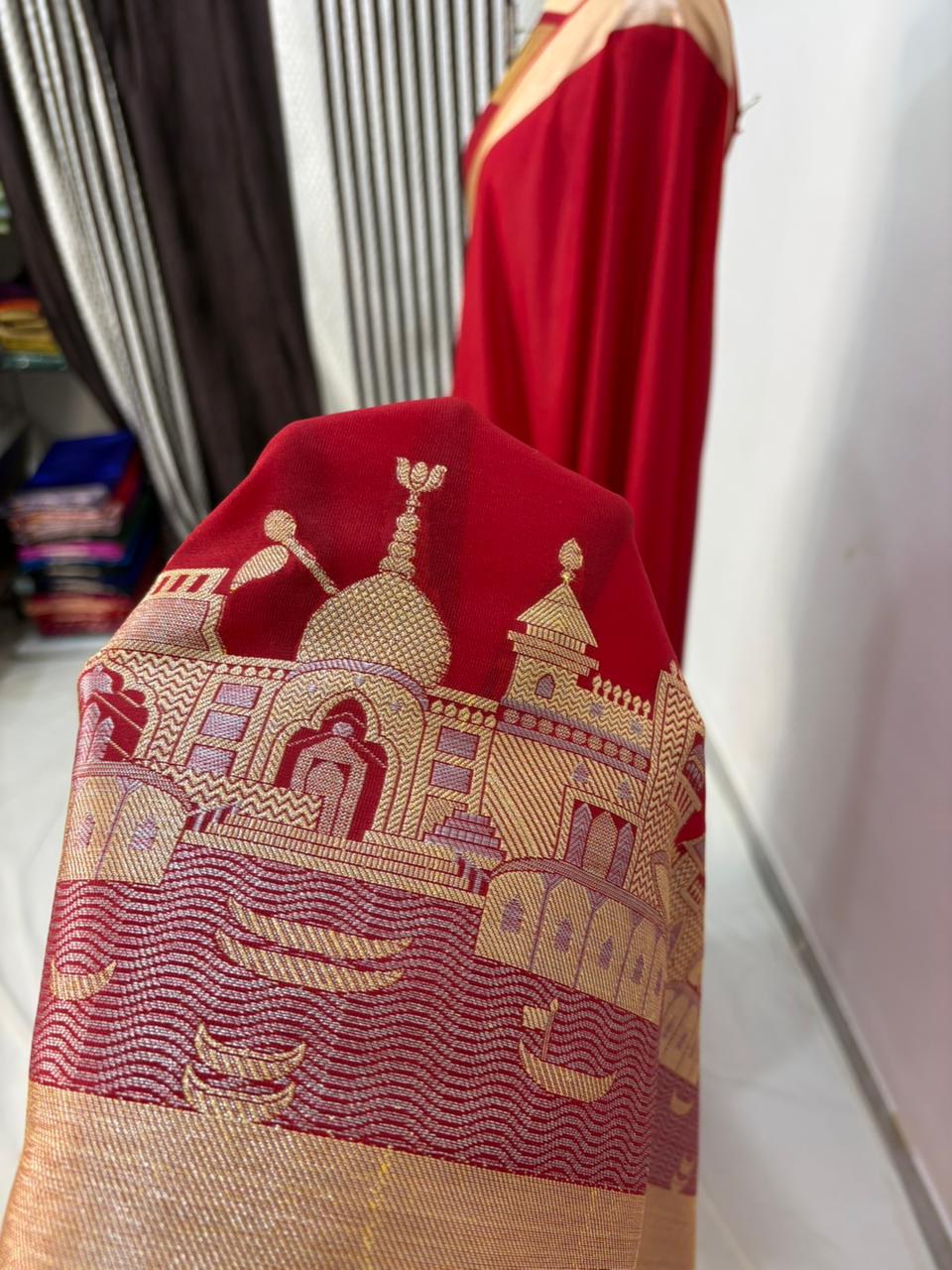 Red ghat katan silk shine  saree