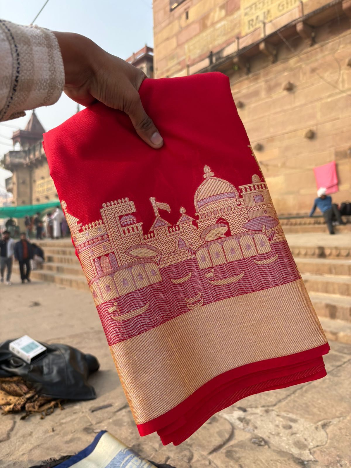 Red ghat katan silk shine  saree