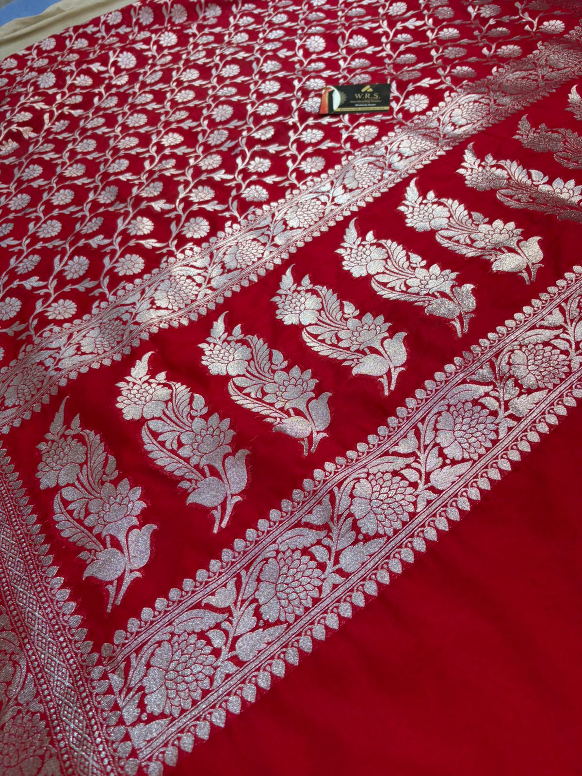 Red katan banarasi silk saree jal kalna aanchal silver zari