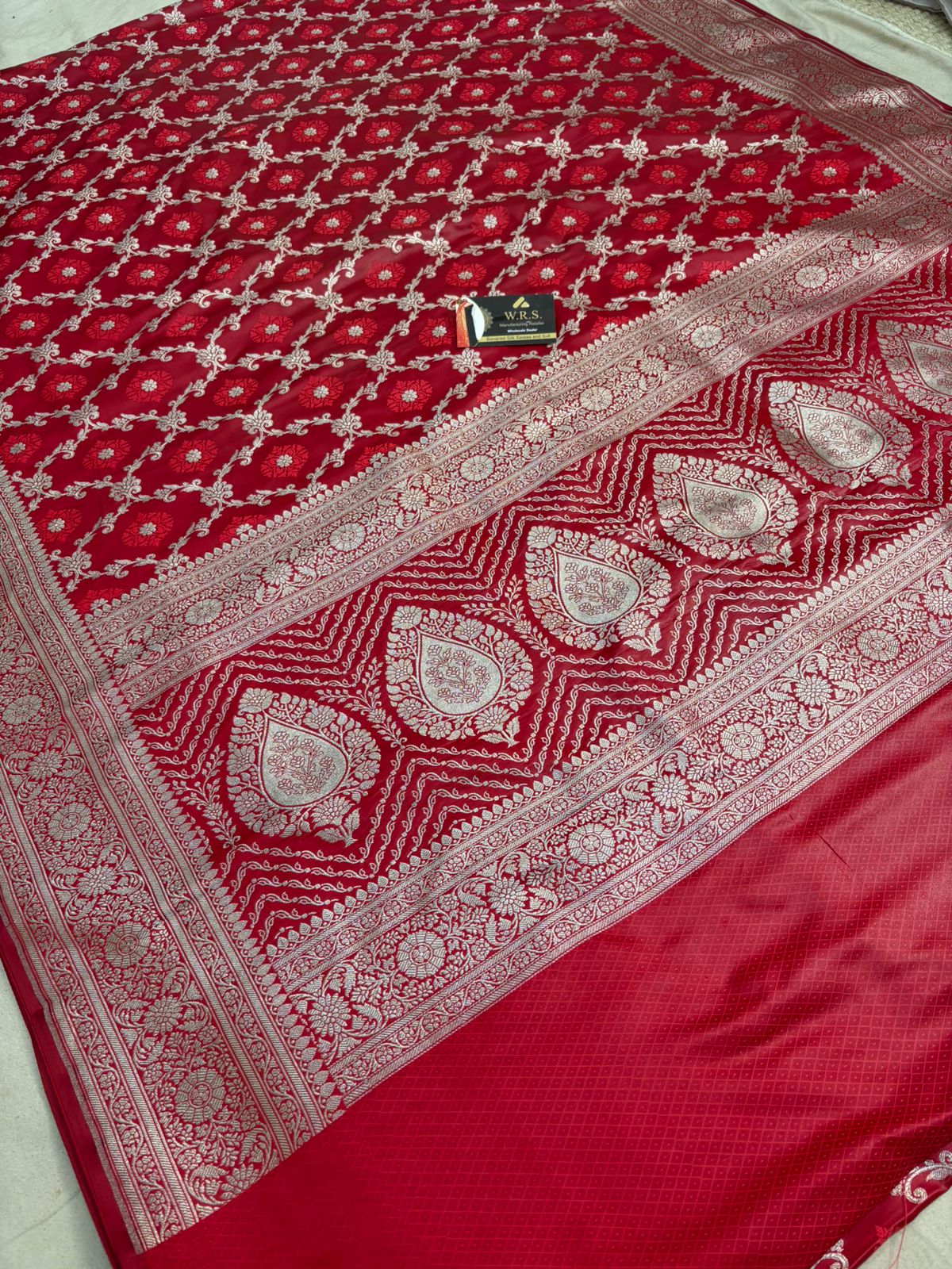Red tanchhui jaal banarasi katan silk