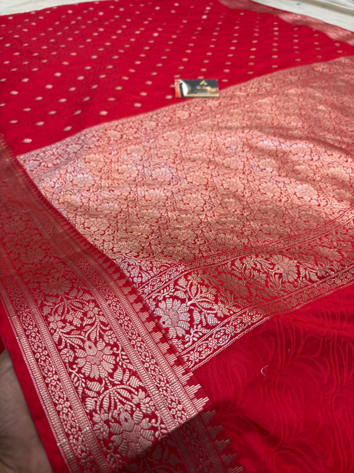 Red tussar katan banarasi silk saree water zari