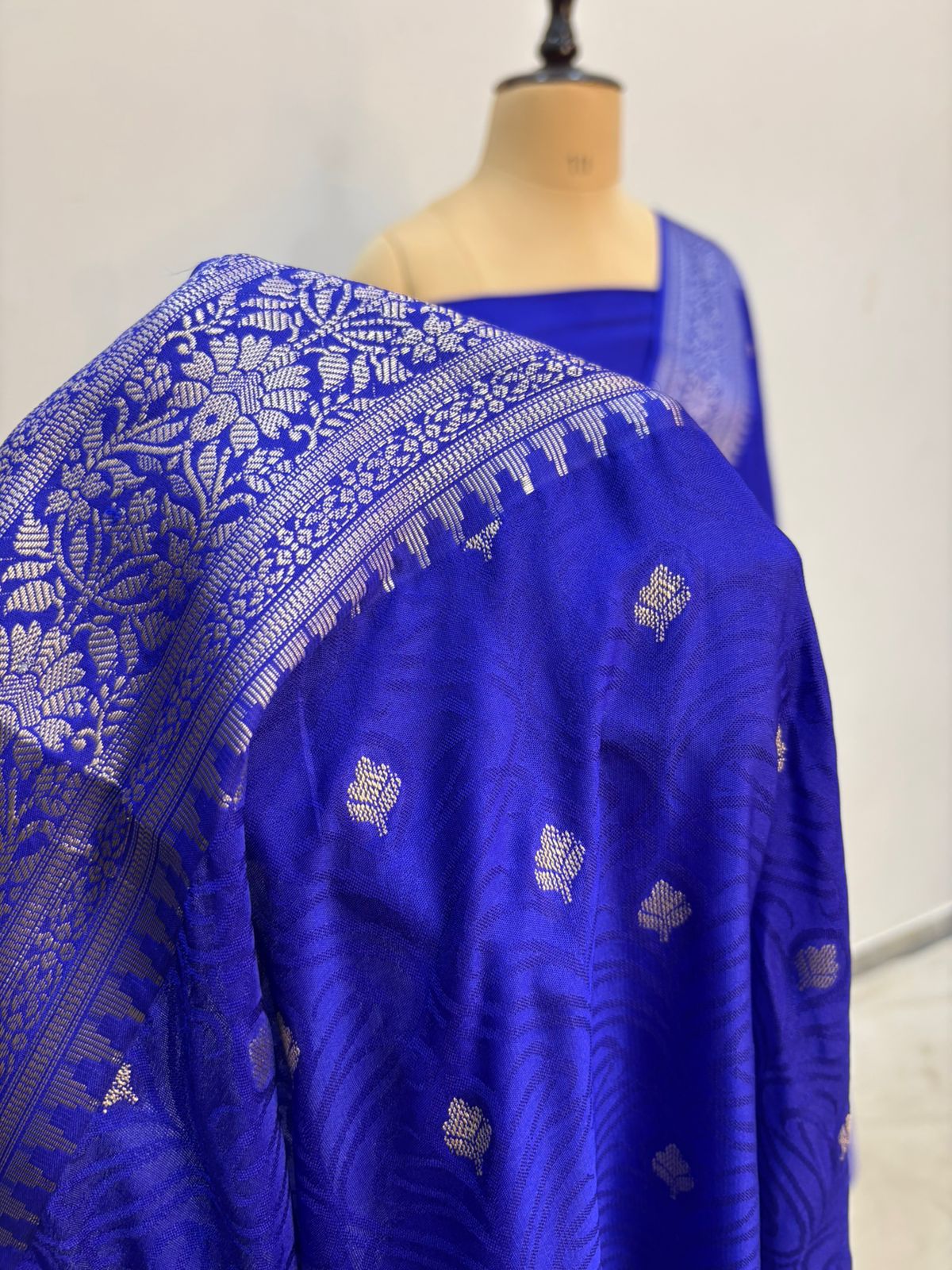 Royal blue tussar katan banarasi silk saree lite gold zari