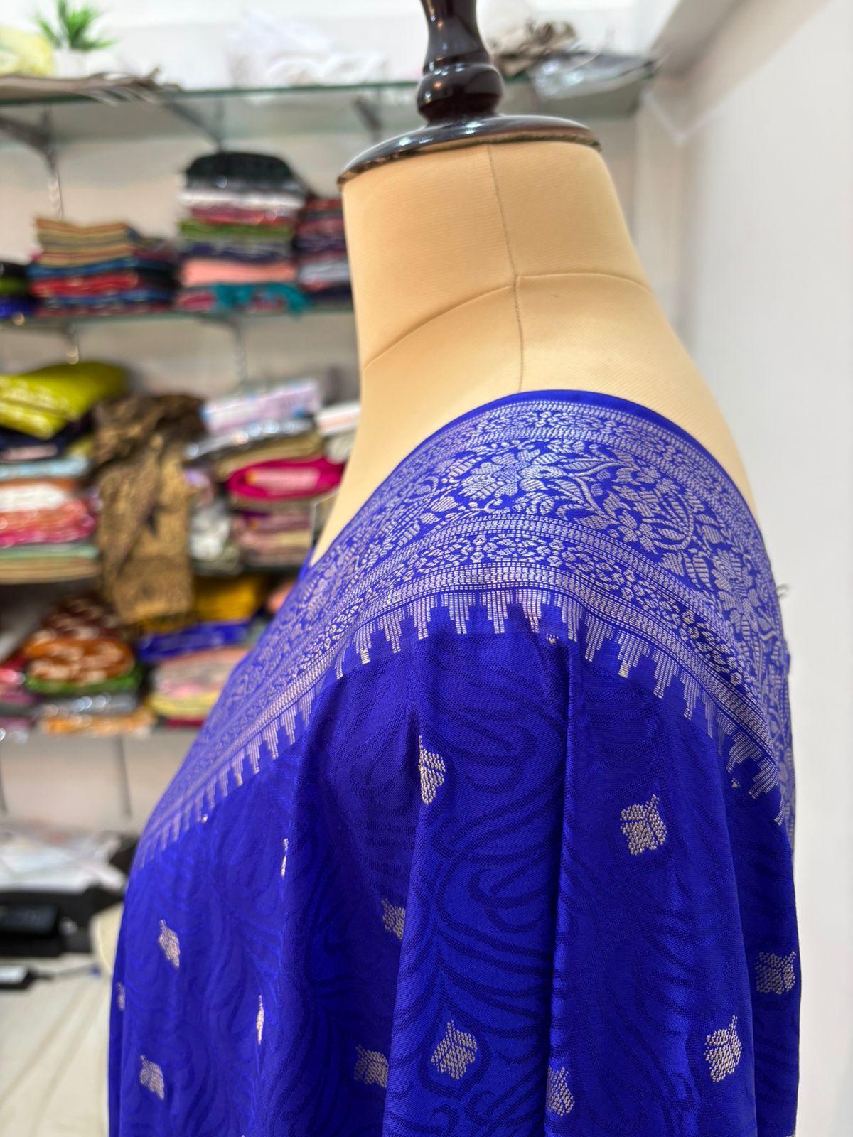 Royal blue tussar katan banarasi silk saree lite gold zari