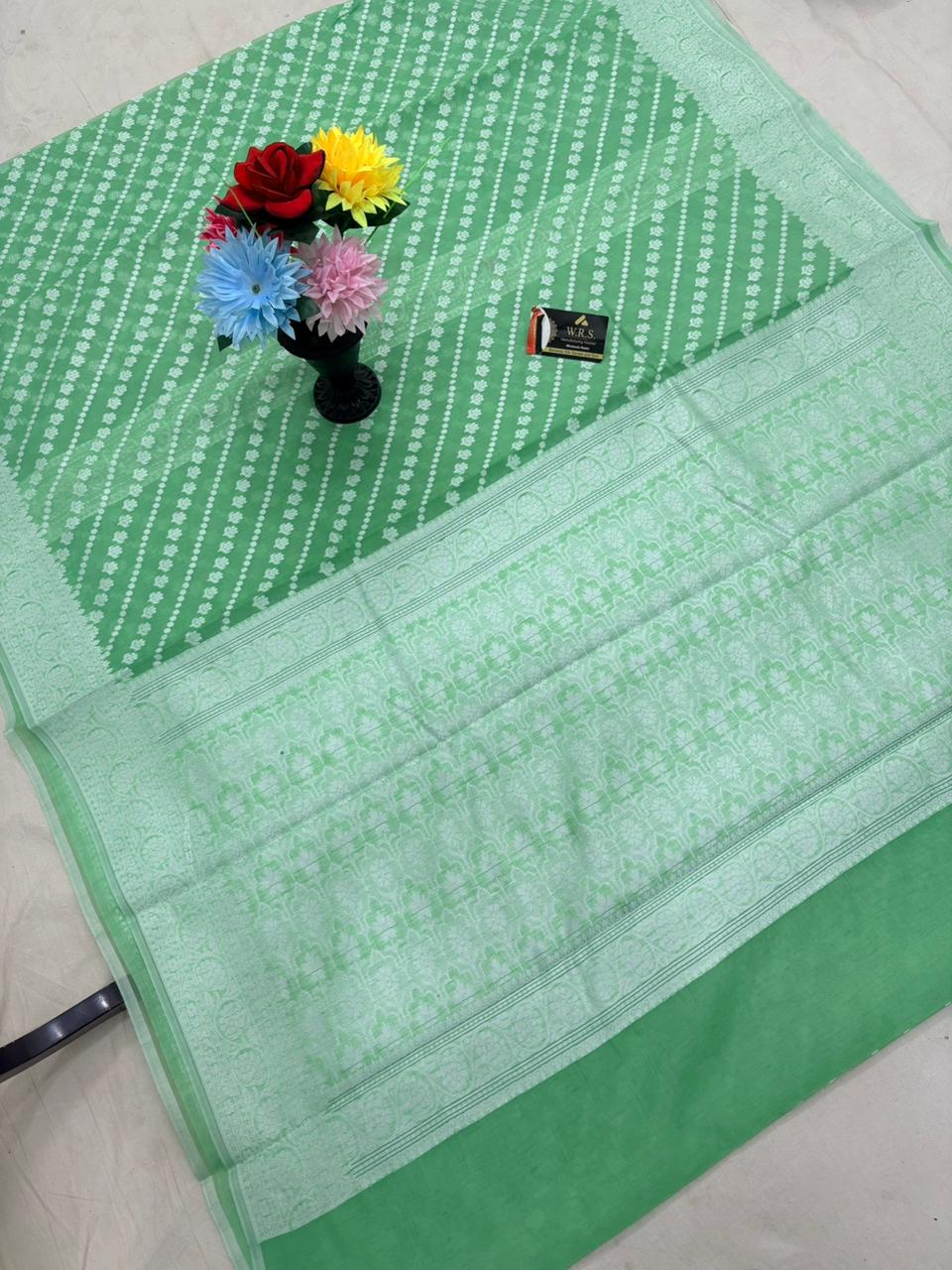 Sea green cotton ada buti banarasi soft saree