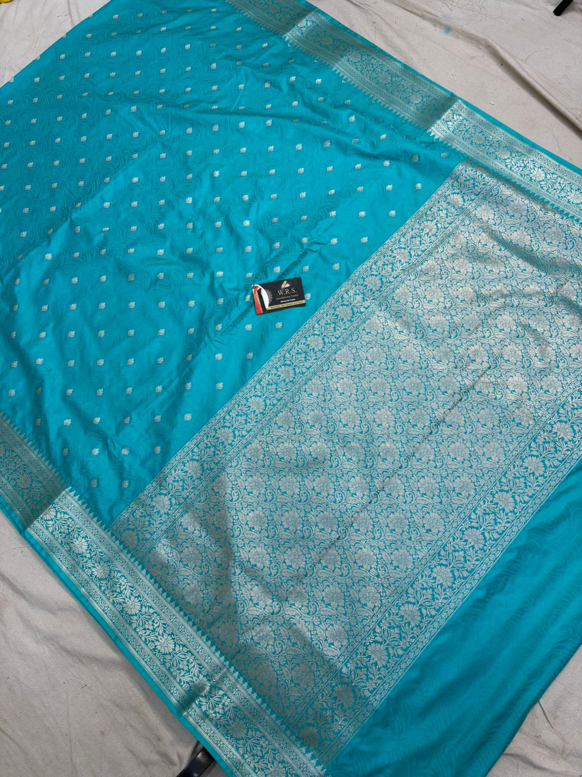 sea green banarasi katan silk saree  lite water gold zari