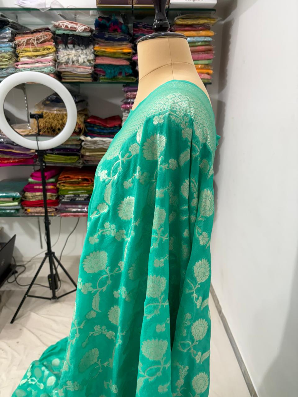 sea green banarasi saree