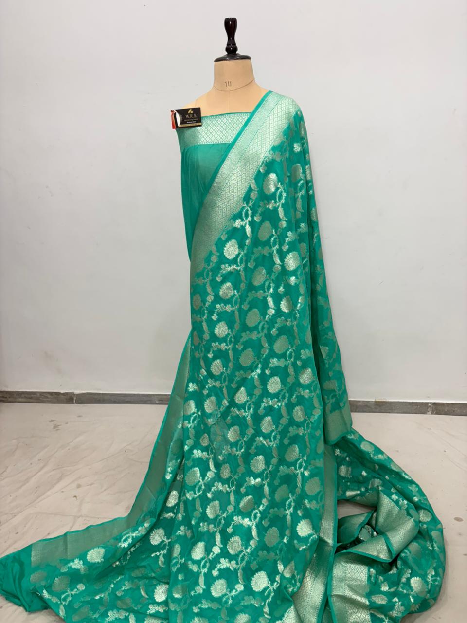 sea green banarasi saree