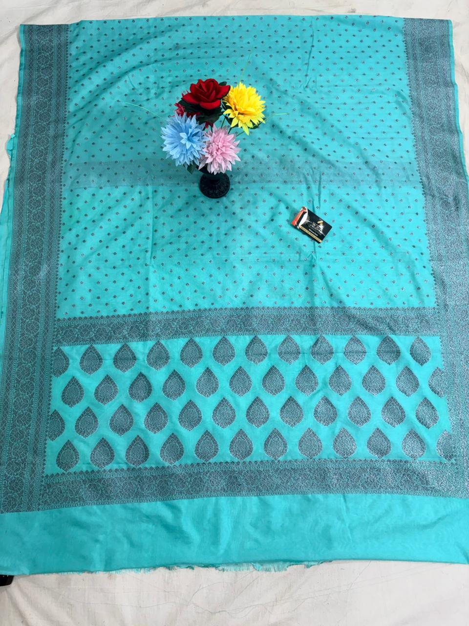 sea green katan georgette banarasi silk saree