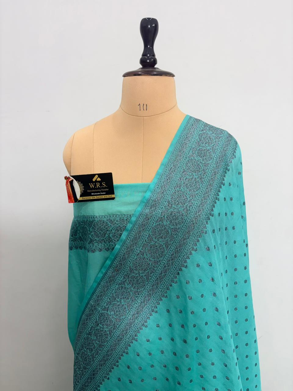 sea green katan georgette banarasi silk saree