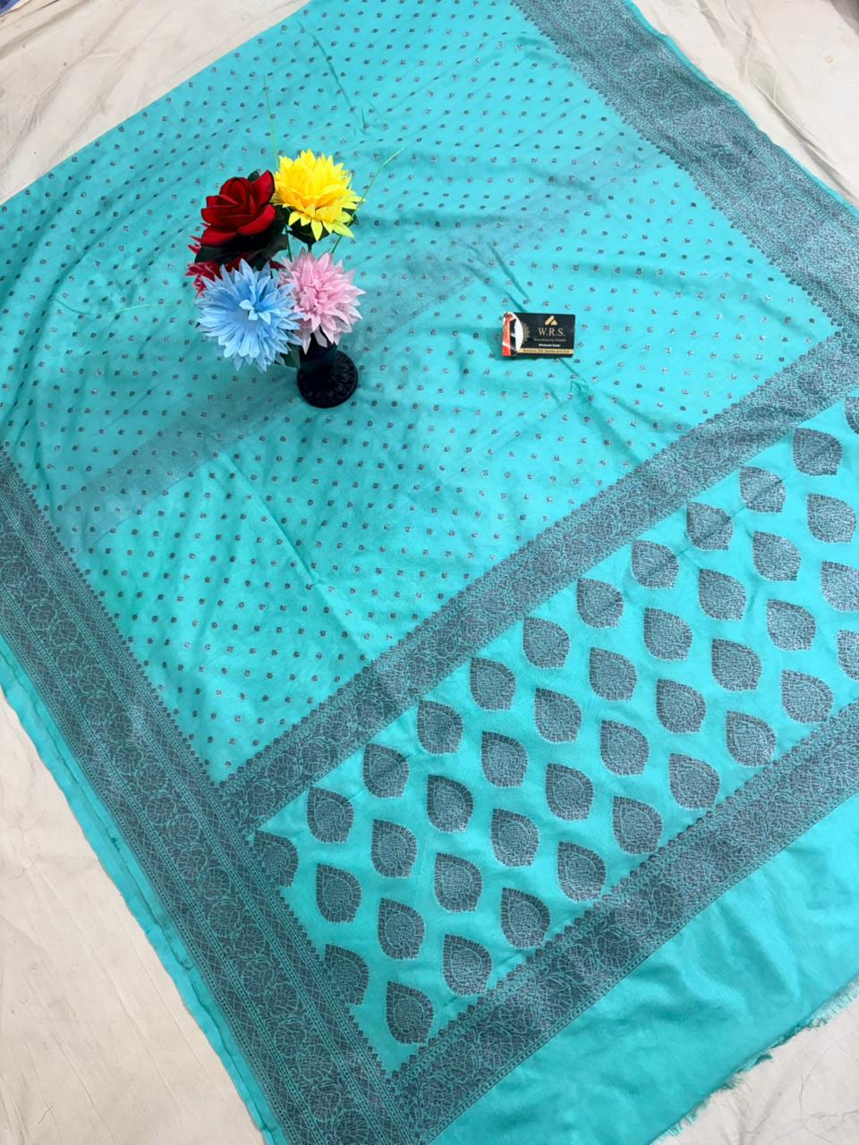 sea green katan georgette banarasi silk saree