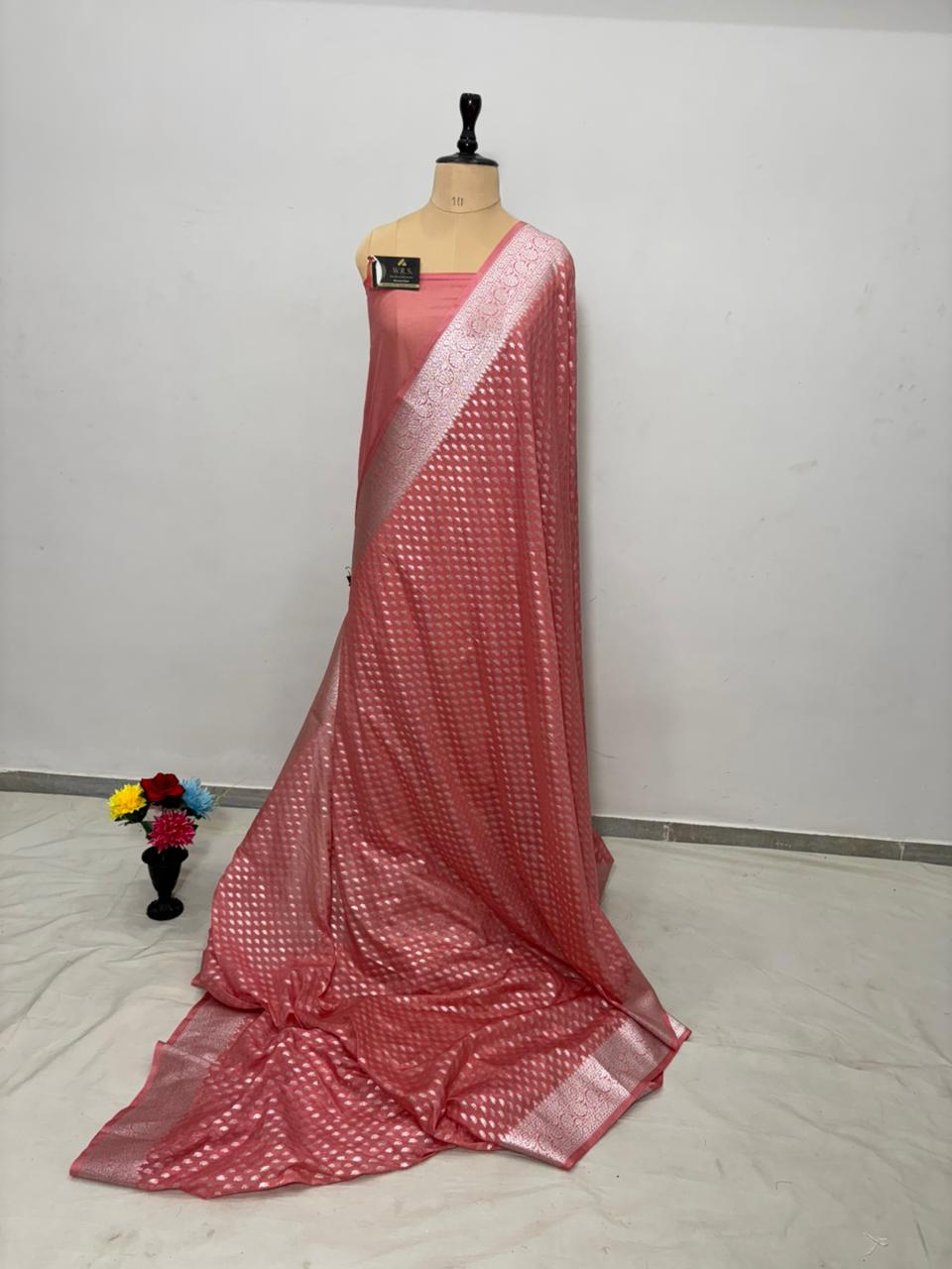 stawberry booti banarasi cotton soft saree