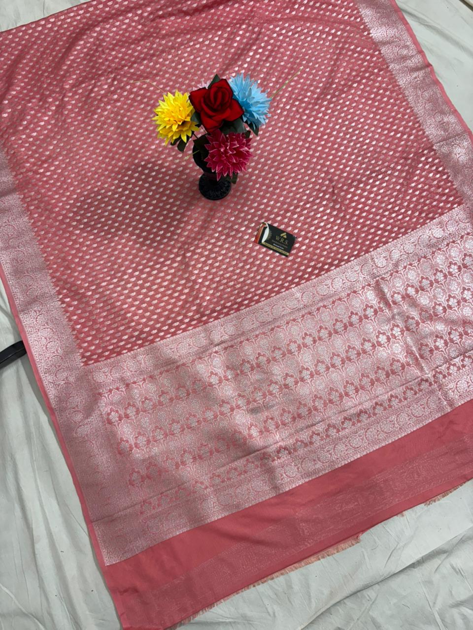 stawberry booti banarasi cotton soft saree