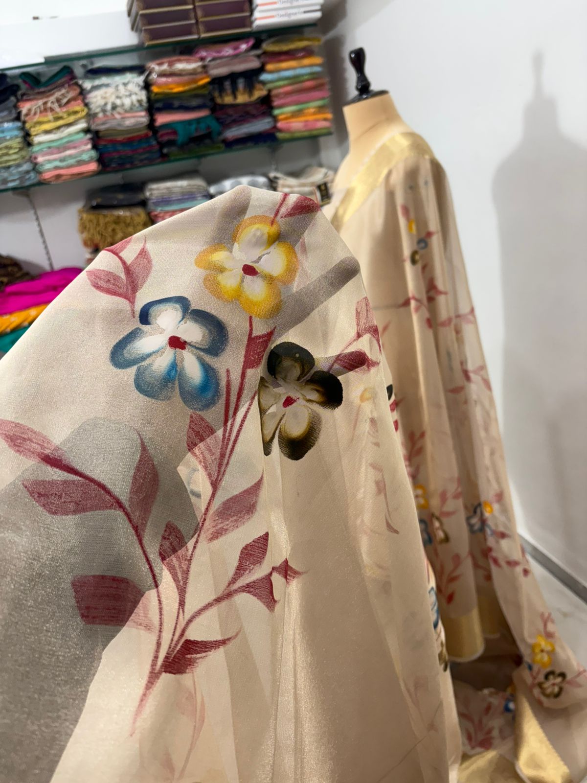 tissue multi print banarasi saree