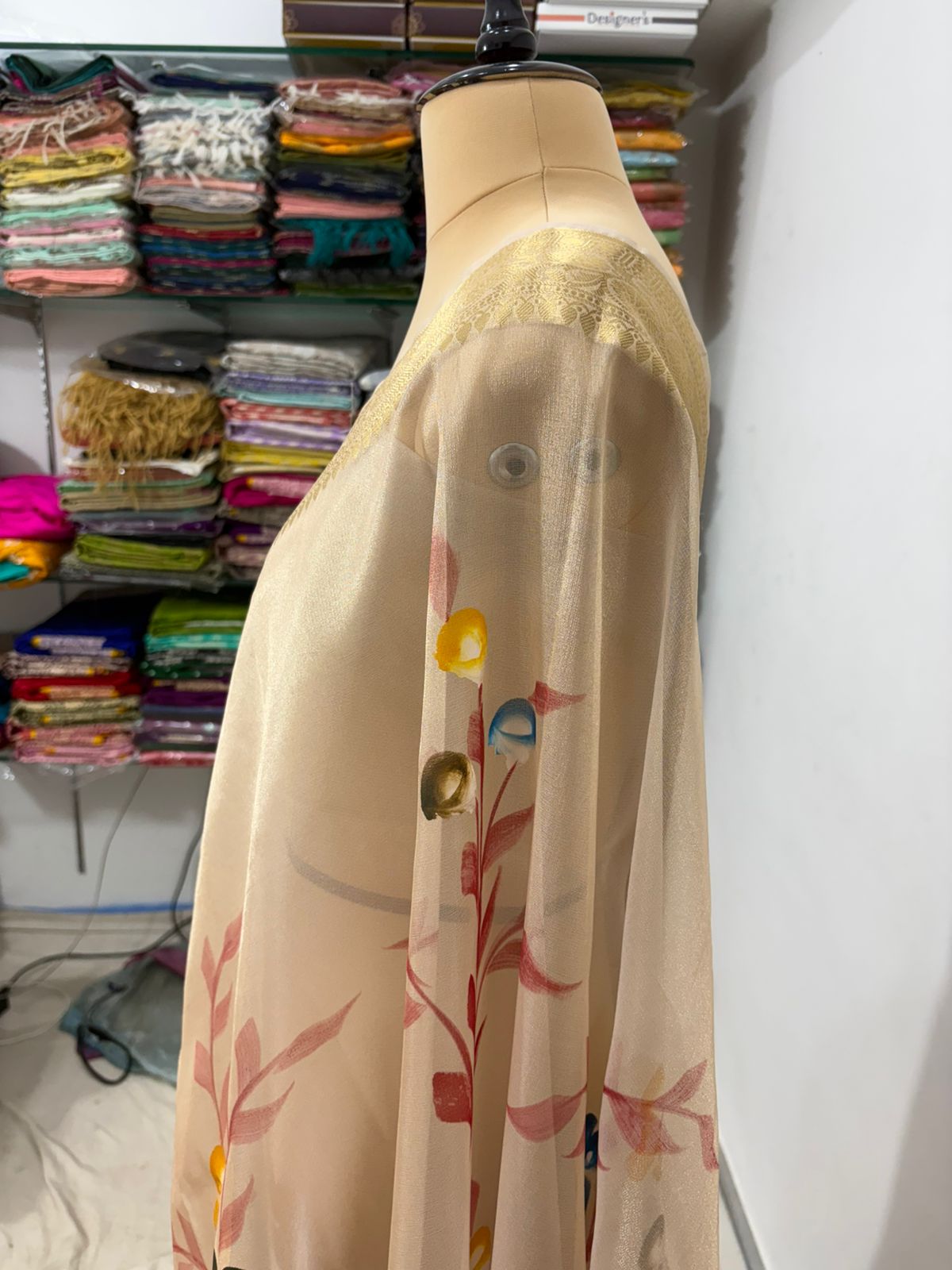 tissue multi print banarasi saree