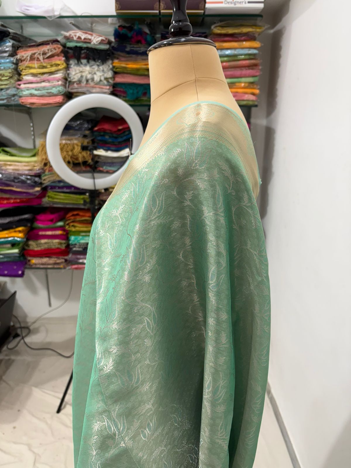 sea green tissue banarasi silk saree