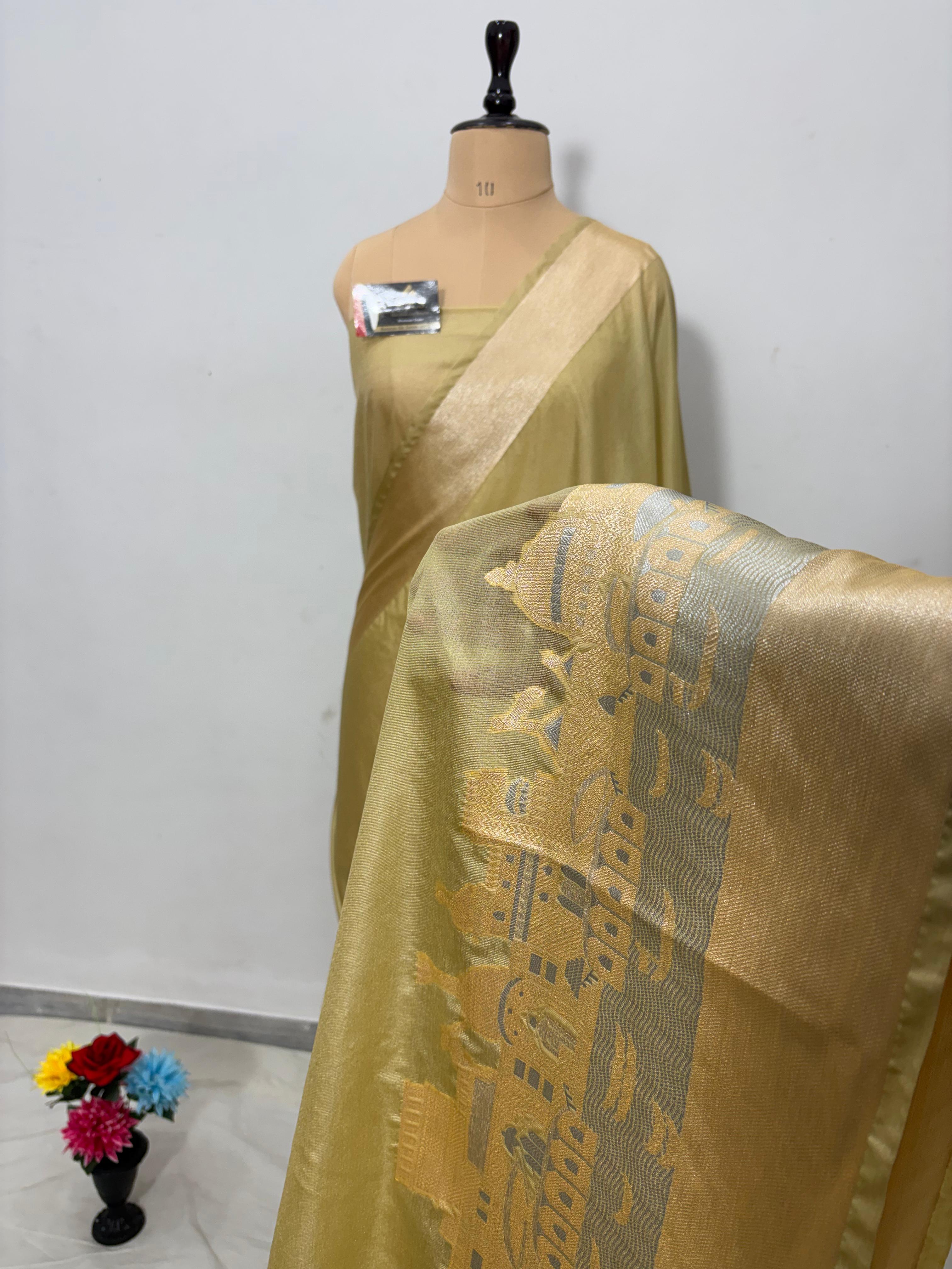 tussar ghat katan silk shine saree
