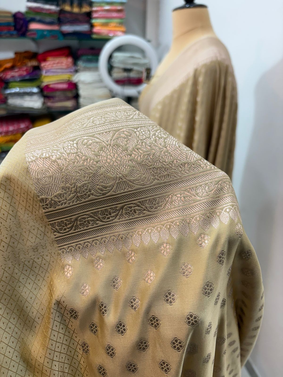 tussar mashru silk saree copper zari
