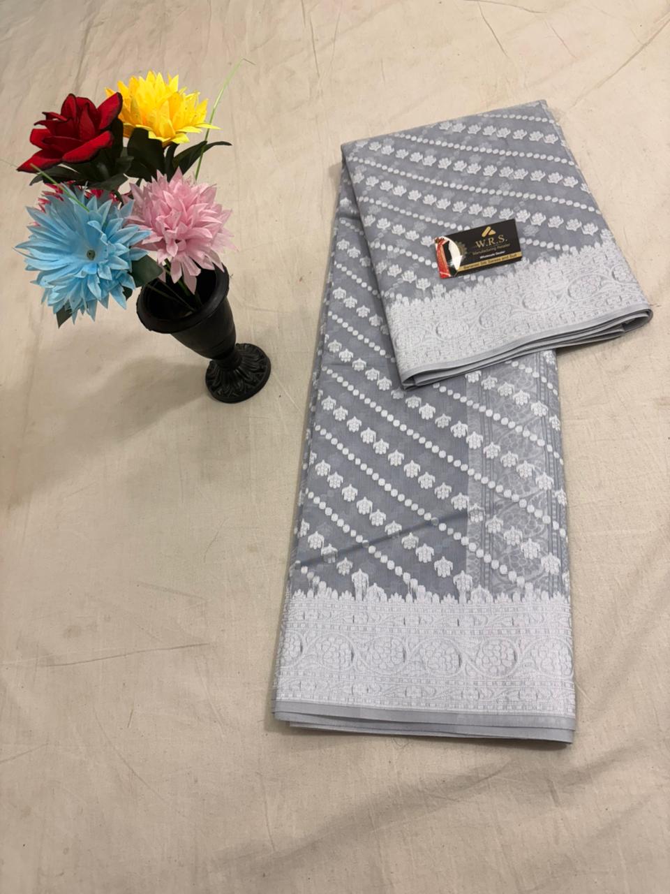 Grey cotton ada buti  banarasi soft saree