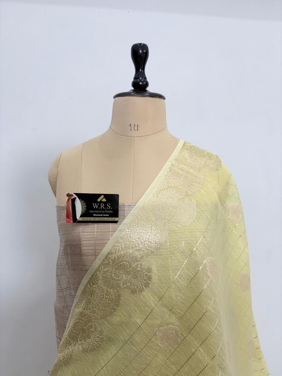 Lemon linen pattidar buta banarasi silk saree
