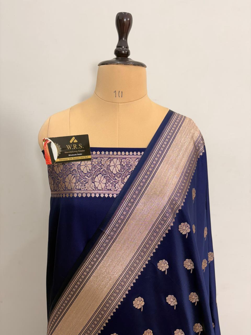 navy blue mushru banarasi silk saree